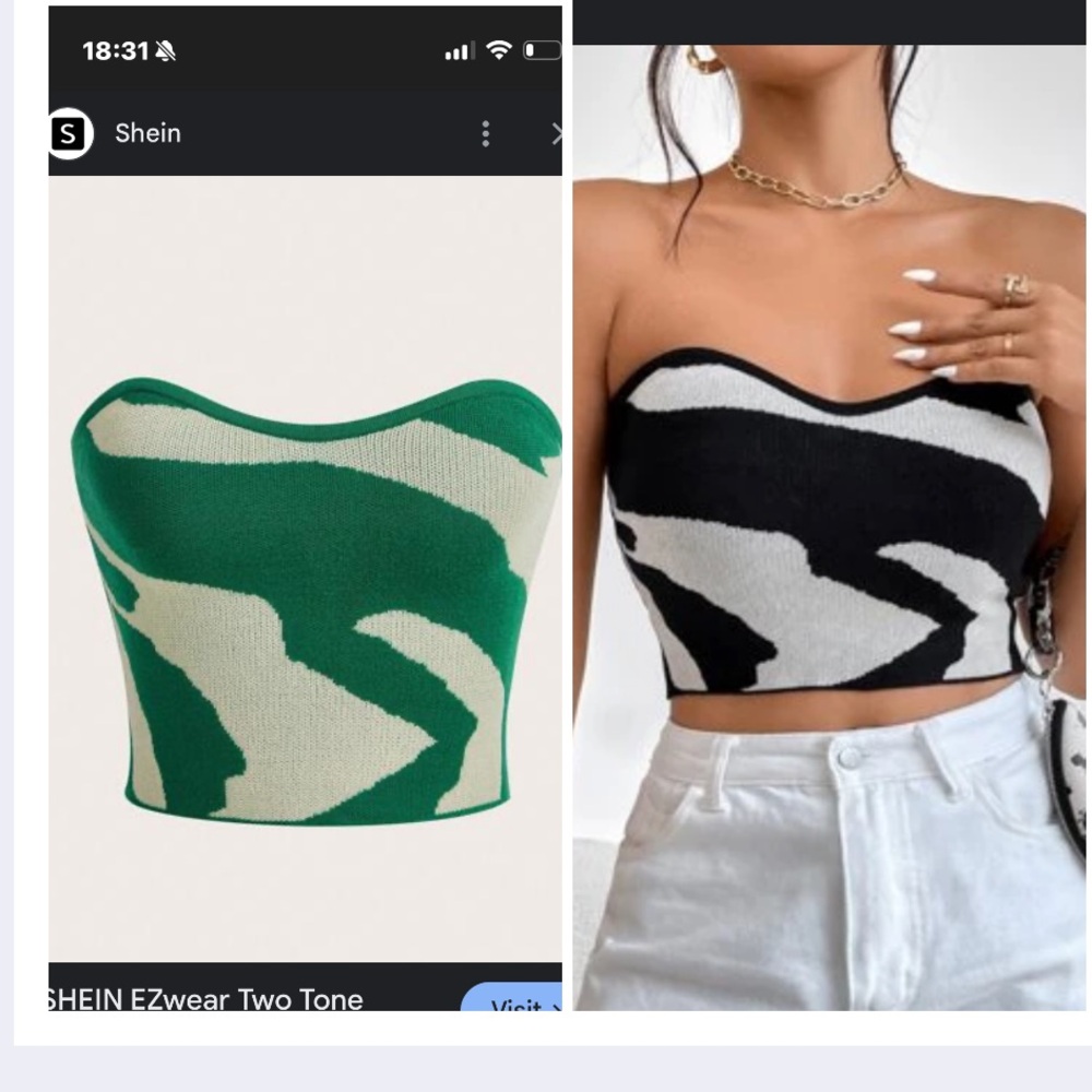 NWOT SHEIN Two-Tone Green and Black Strapless Crop Top